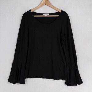 Green Envelope Los Angeles Top Sz Medium Black Bell Sleeve Rayon Blend Stretch